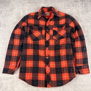 Vtg Rhinoceros Shirt Mens‎ Small Red 1970s Cotton Lined Plaid Flannel Shacket
